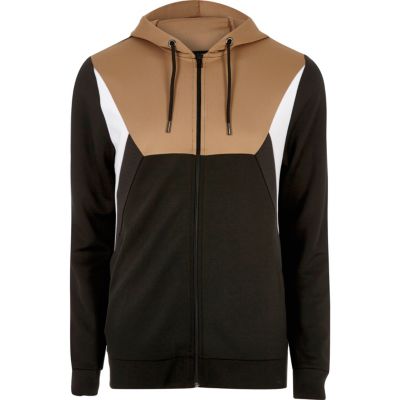 Light brown block zip through hoodie